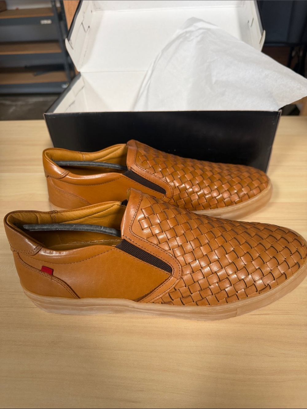 Men's Woven Slip-On Loafers in Tan Leather